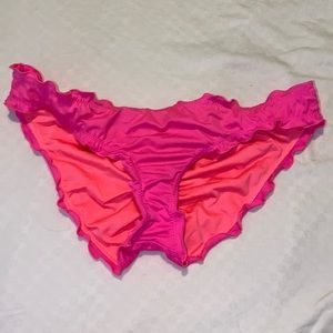 Bright pink ruffled bikini bottom size small